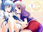  2girls bad_id bad_pixiv_id blue_hair blush cirno hair_ribbon hat kimikimi multiple_girls open_clothes open_shirt panties purple_eyes ribbon shirt silver_hair tears touhou underwear white_panties yagokoro_eirin 