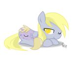  blonde_hair blue_background cub cute derpy_hooves_(mlp) dinky_hooves_(mlp) equine eyelashes female feral friendship_is_magic grey_body hair hasbro horn horse long_hair mammal mother my_little_pony one_eye_closed parent pegasus plain_background pony short_hair sleeping unicorn unknown_artist wings wink yellow_eyes yikomega young 