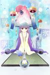  bad_id bad_pixiv_id bare_shoulders barefoot bird dress fan hat ice long_hair looking_at_viewer original panties pantyshot pantyshot_(sitting) paper_fan penguin purple_eyes purple_hair sitting smile solo spoon strap_slip tatami uchiwa underwear v_arms very_long_hair wariza wind_chime yurikuta_tsukumi 