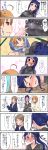  10s 3girls ahoge blue_eyes blue_hair blush breast_lift breast_poke breasts comic covering_mouth directional_arrow eyebrows_visible_through_hair flying_sweatdrops from_above grey_hair kawa_nen kneeling large_breasts long_hair long_image looking_at_breasts love_live! love_live!_sunshine!! matsuura_kanan medium_hair multiple_girls on_floor open_mouth orange_hair parted_lips poking ponytail purple_eyes red_eyes smile sparkle sparkling_eyes standing striped sweater takami_chika tall_image text_focus tied_hair translation_request watanabe_you 