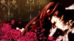  black_hair brown_hair dress flowers jpeg_artifacts kaname_kuran long_hair photoshop rose short_hair sleeping vampire watermark yuuki_kuran 