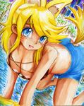  animal_ears blonde_hair blue_eyes breasts female hair liru renkin_3-kyuu_magical?_pokahn solo tail wolf_ears 