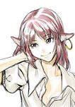  animal_ears dress_shirt flat_chest grey_eyes hair_flip jewelry mystia_lorelei no_hat no_headwear no_wings pink_hair shiba_itsuki shirt simple_background single_earring sketch smile solo third-party_edit touhou white_background 