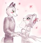  anthro black_nose blue_eyes blush bow_tie bride canine clothing couple_(disambiguation) dress duo eye_contact flower flower_in_hair flower_pedals fox fox_mccloud fur green_eyes groom hand_holding happy invalid_tag krystal love mammal nintendo plant romantic_ambience romantic_couple shiroiwolf simple_background smile star_fox suit tattoo tuxedo video_games wedding 