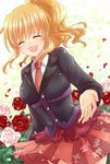  blonde_hair flower maekawa_suu necktie ponytail rose skirt solo umineko_no_naku_koro_ni ushiromiya_jessica 