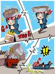  billy_kane blonde_hair chibi comic falling geese_howard japanese_clothes king_of_fighters kof_king_of_fighters male male_focus smile snk white_eyes 