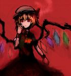  :o blonde_hair empty_eyes expressionless flandre_scarlet hand_on_own_face hat masa_(neku) no_nose red solo touhou wings wristband 