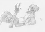  chain feline freyz_ingart greyscale looking_at_viewer male mammal monochrome pen percy-lyn solo sword weapon 