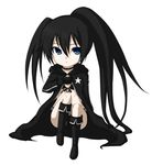 belt bikini_top black_hair black_rock_shooter black_rock_shooter_(character) blue_eyes boots coat gloves highres kuena long_hair shorts solo star twintails uneven_twintails 