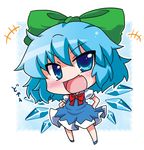  bad_id bad_pixiv_id blue_dress blue_eyes blue_hair blush bow chibi cirno dress fang hair_bow hands_on_hips noai_nioshi open_mouth short_hair smile solo standing touhou translated 