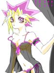  breasts genderswap lingerie multicolored_hair mutou_yuugi nightgown purple_eyes spiked_hair spiky_hair underwear yu-gi-oh! yuu-gi-ou_duel_monsters 