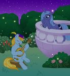  alicorn beret blue_hair cutie_mark duo equine female feral firefly flower friendship_is_magic hair hasbro hat horn horse long_hair lute male mammal medieval merrypaws music my_little_pony night pegacorn plume pony princess_luna_(mlp) serenade singing smile stars tail tree winged_unicorn wings wood 