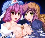  bad_id bad_pixiv_id blonde_hair breast_press breasts censored hat highres hijiri_byakuren kado large_breasts long_hair multicolored_hair multiple_girls multiple_paizuri nipples open_mouth paizuri penis pink_hair purple_hair red_eyes saigyouji_yuyuko short_hair symmetrical_docking tongue touhou 