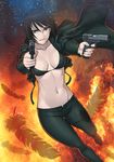  angel_para_bellum azrael_(para_bellum) bikini_top breasts cleavage dual_wielding feathers frown glock groin gun handgun holding holster medium_breasts midriff navel pistol shoulder_holster solo tamaki_nozomu unbuttoned weapon 