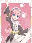  :d alternate_costume alternate_hairstyle arm_up blue_eyes blush blush_stickers bow cccpo headdress lolita_fashion long_hair open_mouth paw_print pink_hair ribbon sherlock_shellingford smile solo tantei_opera_milky_holmes 