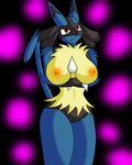  breasts female harukitsune lucario nintendo nipples pok&#233;mon pok&#233;morph pok&eacute;mon red_eyes solo video_games 