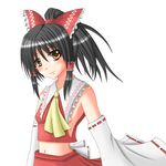  bare_shoulders black_hair brown_hair detached_sleeves hair_ribbon hair_tubes hakurei_reimu hanazome_dotera navel ribbon solo touhou 