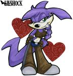  &hearts; breasts cleavage clothed clothing ear_piercing fangs female gloves green_eyes half-closed_eyes hands_on_hips lil&#039;_shock lil'_shock mammal midriff multicolored_clothing mustelid navel nic_the_weasel piercing plain_background ponytail purple purple_body sega solo sonic_(series) tail teeth weasel white_background 
