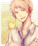  axis_powers_hetalia bird blonde_hair headphones necktie prussia_(hetalia) red_eyes short_hair solo tie 