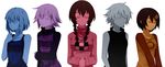  5girls braid chie_(lcddem) closed_eyes hands_clasped kuroha_ai lcddem long_hair madotsuki monochrome multiple_girls own_hands_together sabitsuki short_hair twin_braids twintails urotsuki usotsuki yume_2kki yume_nikki yume_nisshi 