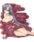  bad_id bad_pixiv_id bare_shoulders breasts bursting_breasts cherry_blossoms cleavage horns large_breasts long_hair lying on_side original pointy_ears red_eyes silver_hair solo very_long_hair watanuki_kaname 