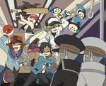  5boys ^_^ baseball_bat baseball_cap black_hair brown_hair cheren_(pokemon) closed_eyes electricity from_behind gen_1_pokemon gen_5_pokemon geodude glasses grey_hair hat jumping kudari_(pokemon) lead_pipe long_hair midair multiple_boys n_(pokemon) nail nail_bat nobori_(pokemon) pokemon pokemon_(creature) pokemon_(game) pokemon_bw sei_(shinkai_parallel) subway touko_(pokemon) touya_(pokemon) train_interior tympole uniform voltorb 