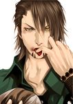  bad_id bad_pixiv_id bracelet brown_eyes brown_hair cabbie_hat face facial_hair hands hat injury jewelry kaburagi_t_kotetsu licking male_focus necktie ocu83 solo stubble tiger_&amp;_bunny tongue watch wristwatch 