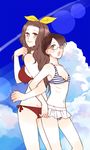  2girls bikini black_hair blush brown_hair cloud eden_no_ori glasses motoko_kurusu multiple_girls oomori_kanako open_mouth sky smile swimsuit 