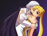  1boy 1girl bishoujo_senshi_sailor_moon bishoujo_senshi_sailor_moon_r blonde_hair blue_eyes blush breast_grab breasts cape cleavage double_bun dress earrings holding jewelry kiss long_hair neo_queen_serenity one_eye_closed prince prince_demande prince_diamond princess_serenity queen silver_hair tears tsukino_usagi twintails white_dress white_hair wink 