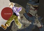  blonde_hair boots dual_persona helmet jacket letterman_jacket male_focus multiple_boys origami_cyclone purple_eyes purple_jacket shiomizu_(shouroku) superhero tiger_&amp;_bunny 