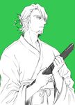  bad_id bad_pixiv_id cosplay facial_hair hair_ornament hattori_hanzou hattori_hanzou_(cosplay) japanese_clothes kaburagi_t_kotetsu kill_bill male_focus parody scabbard sheath simple_background solo stubble tiger_&amp;_bunny ymsr 