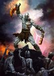  blade chain denchi epic god_of_war helmet kratos male_focus manly mythology pale_skin solo sword tattoo undead weapon zombie 