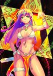  armor bikini_armor bracelet breasts circlet collar dark_skin dragon_quest dragon_quest_iv earrings fan front-tie_top green_eyes hexagram jewelry large_breasts loincloth long_hair magic manya navel pelvic_curtain purple_hair solo thigh_strap z4 