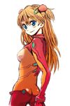  ass bangs blue_eyes blush bodysuit bracer breasts cowboy_shot evangelion:_2.0_you_can_(not)_advance from_behind gloves hair_ornament light_smile long_hair looking_at_viewer looking_back mizukami_satoshi multicolored multicolored_bodysuit multicolored_clothes neon_genesis_evangelion orange_bodysuit orange_hair plugsuit rebuild_of_evangelion red_bodysuit shikinami_asuka_langley simple_background sketch small_breasts smile solo souryuu_asuka_langley test_plugsuit turtleneck two_side_up white_background 