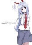  animal_ears blue_hair bunny_ears h@ll head_tilt highres long_hair necktie red_eyes red_neckwear reisen_udongein_inaba smile solo touhou 