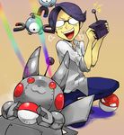  controller eye_beam gen_1_pokemon glasses holding holding_poke_ball magnemite male_focus mechanization mikami pikachu poke_ball poke_ball_(generic) pokemon pokemon_(creature) pokemon_(game) pokemon_gsc rainbow remote_control robot super_nerd_(pokemon) voltorb 