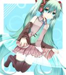  aqua_eyes aqua_hair bad_id bad_pixiv_id detached_sleeves hatsune_miku headphones long_hair monako necktie piano_keys skirt solo thighhighs twintails very_long_hair vocaloid zettai_ryouiki 