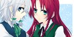  bad_id bad_pixiv_id blue_eyes braid green_eyes hong_meiling izayoi_sakuya kanaritu multiple_girls red_hair silver_hair touhou 