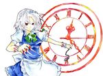  braid clock izayoi_sakuya knife maid maid_headdress pocket_watch silver_hair solo touhou twin_braids uram watch 