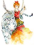  bishamonten's_pagoda hair_ornament shawl solo tiger toramaru_shou touhou uram white_tiger 