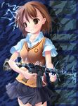  assault_rifle bad_id bad_pixiv_id biribiri brown_eyes brown_hair electricity grin gun m4_carbine misaka_mikoto rifle school_uniform short_hair smile solo sweater_vest syakatan to_aru_kagaku_no_railgun to_aru_majutsu_no_index weapon 