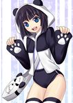  animal_ears bag black_hair blue_eyes buruma hood kaizeru original panda_ears paw_print solo thighhighs 