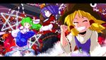  aono3 closed_eyes grin kochiya_sanae letterboxed moriya_suwako multiple_girls smile touhou yasaka_kanako 