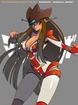  bad_id bad_pixiv_id breasts cleavage cowboy_hat hat large_breasts long_hair mazingkaizer mazinkaiser mecha_musume personification solo venus_a very_long_hair western yellow_eyes zipper 