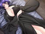  bed black_kimono breasts cleavage japanese_clothes kimono mizuno_yukari okaasan_to_naisho 