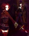  1girl alternate_costume artist_request code_geass flipped_hair kallen_stadtfeld king lelouch_lamperouge red_hair sword thighhighs throne weapon zettai_ryouiki 