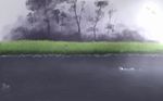  amagiwa flying grass hakurei_reimu hat kawashiro_nitori kirisame_marisa lake nature pyonta rain shameimaru_aya silhouette sun touhou tree water 