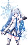  alternate_color atomy blue_eyes detached_sleeves gradient_hair hatsune_miku long_hair multicolored_hair necktie patterned skirt snowflakes solo thighhighs twintails vocaloid yuki_miku zettai_ryouiki 