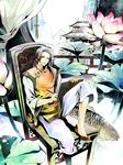  architecture axis_powers_hetalia bad_id bad_pixiv_id brown_hair china_(hetalia) chinese_clothes east_asian_architecture fish flower long_hair lotus male_focus saiga_tokihito sitting solo 