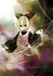  blonde_hair bow buttons dress hair_bow kurodani_yamame mr.milk_caramel silk smile smirk solo spider_web touhou 